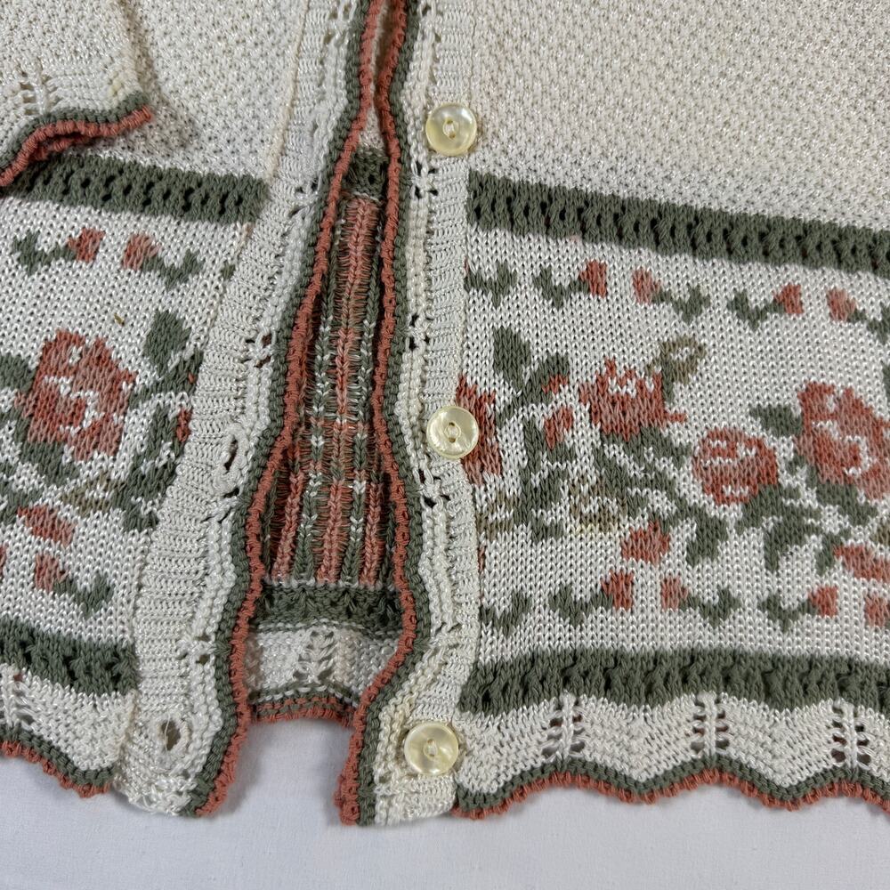 Vintage Cricket Lane Petite M Floral Knit Cardigan Cottagecore Pearl Buttons - Picture 5 of 10